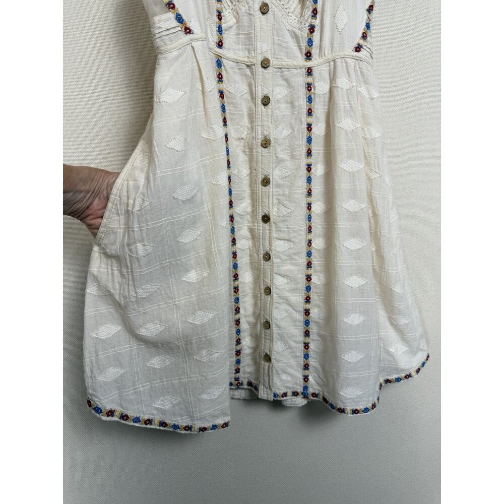 Free People New Romantics XS Embroidered Mini Dress Ivory Cotton Lined Pockets - Picture 2 of 16